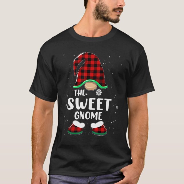Sweet Gnome Buffalo Plaid Matching Family Christma T-Shirt (Front)