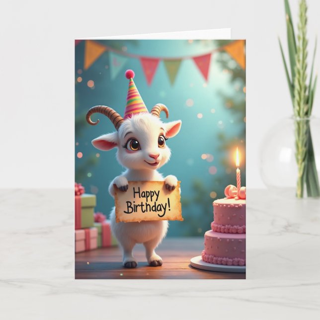 Sweet Goat Party Hat Card (Front)