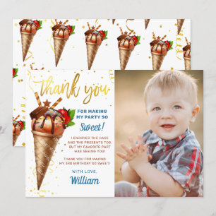 Sweet Gold Chocolate Ice Cream Birthday Photo Thank You Card