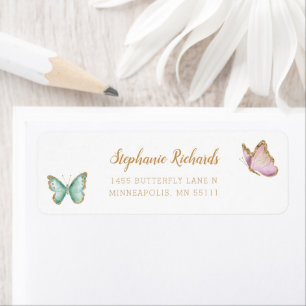 Sweet Gold Glitter Butterfly Return Address