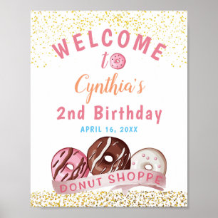 Sweet Gold Glitter Donut Birthday Party Welcome Poster
