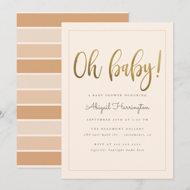 Sweet Gold Oh Baby Script Peach Baby Shower Invitation (Front/Back)