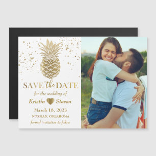 Sweet Gold Pineapple Photo Save the Date Magnet