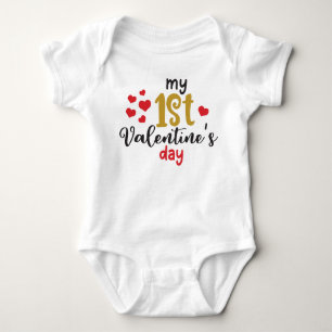 Sweet Gold & Red Hearts My 1st Valentines Day Baby Bodysuit