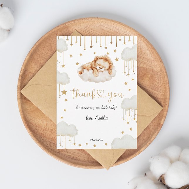 Sweet Gold Starry Sleeping Lion Baby Shower Thank You Card (Creator Uploaded)