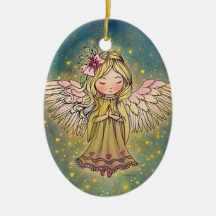 Sweet Golden Angel Whimsical Art by Molly Harrison Ceramic Tree Decoration