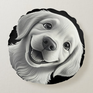 Sweet Golden Joy: Pixar-Style Puppy Friends Round Cushion