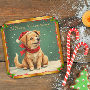 Sweet Golden Retriever Puppy Christmas Paper Plate