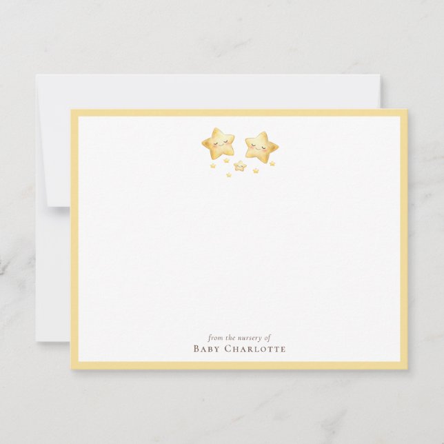 Sweet Golden Stars Nursery Note Card. Personalized Card (Front)