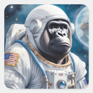 Sweet Gorilla in Astronaut Suit in Outer Space Square Sticker