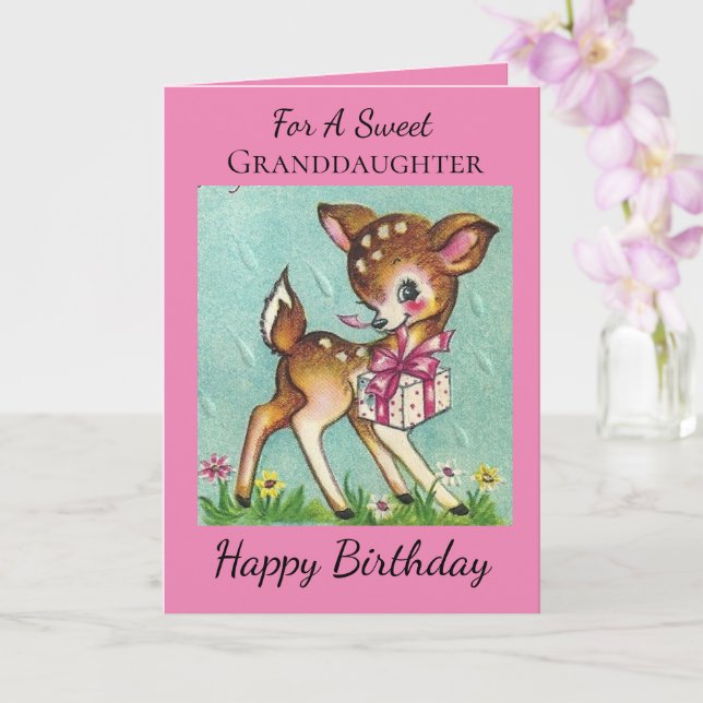 Sweet Granddaughter Vintage Baby Deer Birthday Card (Orchid)