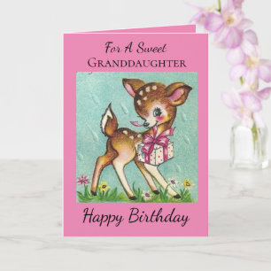 Sweet Granddaughter Vintage Baby Deer Birthday Card