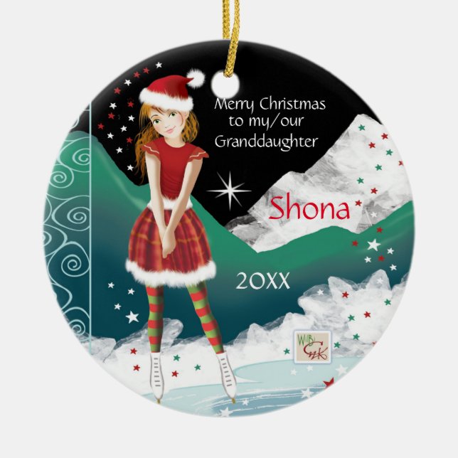 Sweet Granddaughter, Young Teen Skater, Christmas Ceramic Tree Decoration (Front)