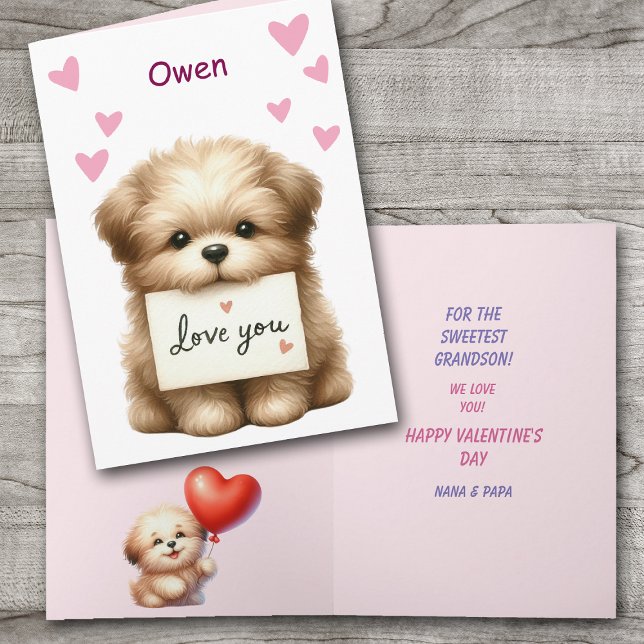 Sweet Grandson Puppy Dog Valentine Holiday Card (Creator Uploaded)
