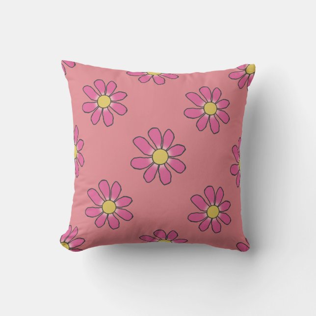 Sweet Graphical Pink Flowers Cushion (Front)