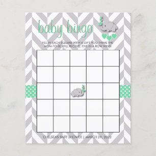 Sweet Green and Gray Elephant 🐘 Baby Shower Bingo Flyer