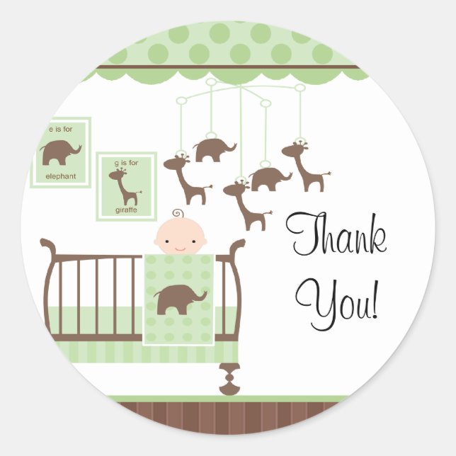 Sweet Green Baby RoomThank You Sticker (Front)