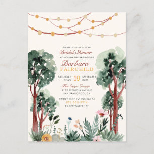 Sweet Green Botanical Trees Woodland Bridal Shower Invitation Postcard