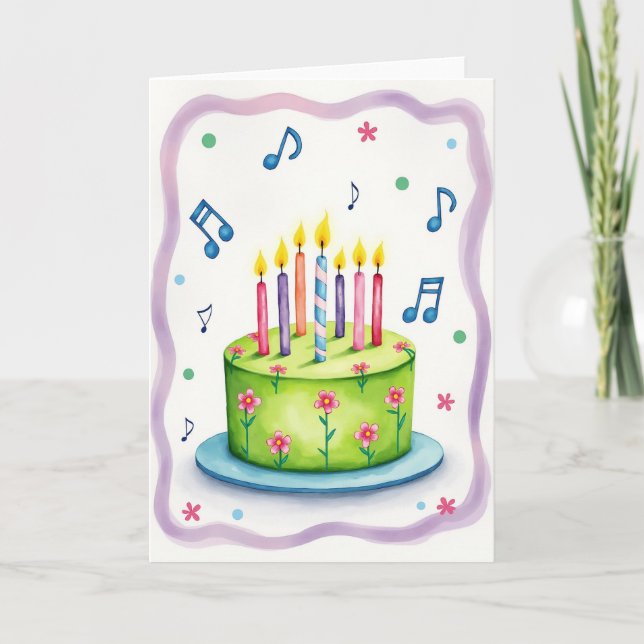 Sweet Green Cake Birthday Card (Front)