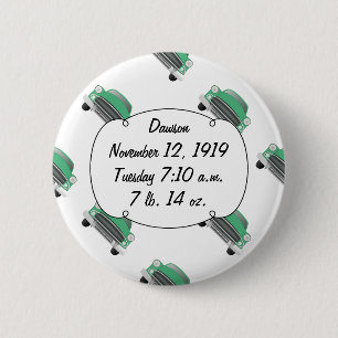 Sweet Green Classic Car Baby Boy Stats 6 Cm Round Badge