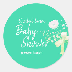 Sweet Green Color Wild Flower Baby Shower Classic Round Sticker