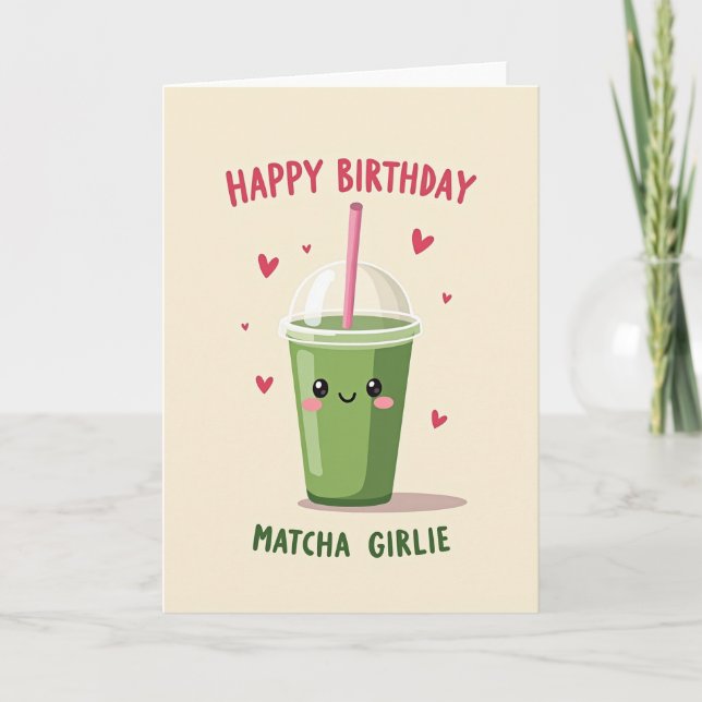 Sweet Green Cup Birthday Card (Front)