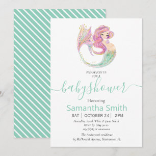 SWEET GREEN MERMAID Baby Shower Invitation