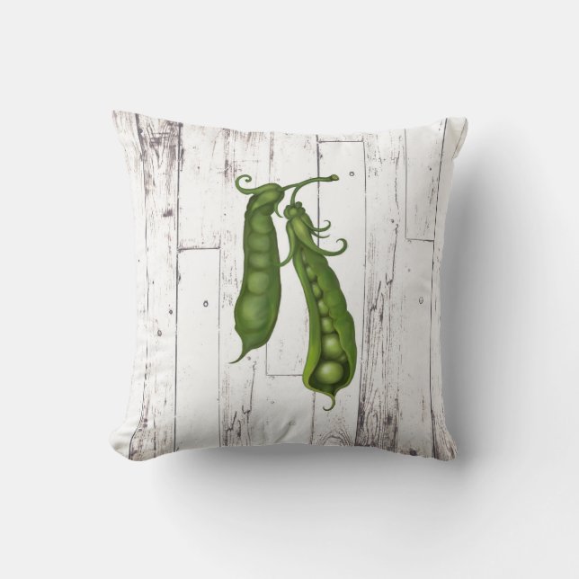 Sweet Green Peas Pea White Wood Rustic Farmhouse Cushion (Front)