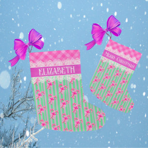 Sweet Green Purple Pink Candy Canes Customised  Large Christmas Stocking