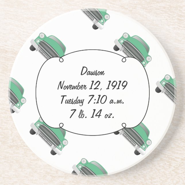 Sweet Green Retro Car Baby Boy Gifts Coaster (Front)