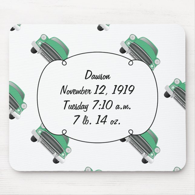 Sweet Green Retro Car Baby Boy Gifts Mouse Mat (Front)