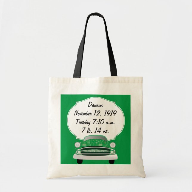 Sweet Green Retro Car Baby Boy Gifts Tote Bag (Front)