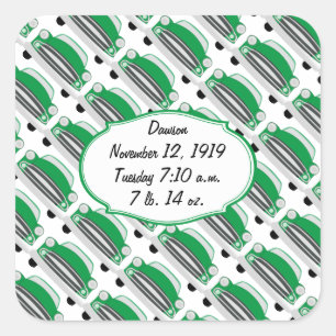 Sweet Green Retro Car Baby Shower Announcement Square Sticker
