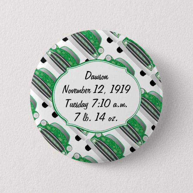 Sweet Green Retro Car Baby Shower Gifts 6 Cm Round Badge (Front)