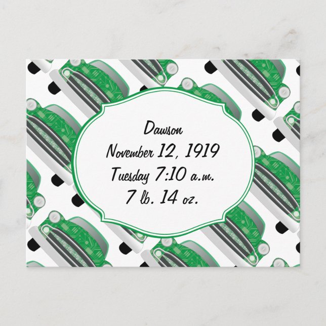 Sweet Green Retro Car Baby Shower Gifts Invitation Postcard (Front)