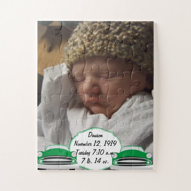 Sweet Green Retro Car Baby Shower Gifts Jigsaw Puzzle (Vertical)