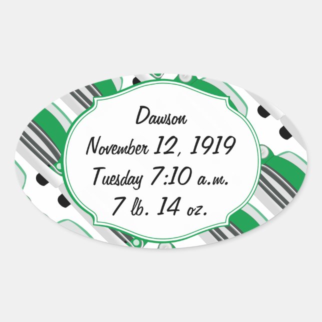 Sweet Green Retro Car Baby Shower Gifts Oval Sticker (Front)