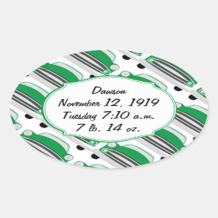 Sweet Green Retro Car Baby Shower Gifts Oval Sticker