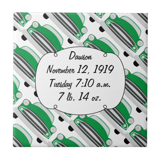 Sweet Green Retro Car Baby Shower Gifts Tile (Front)