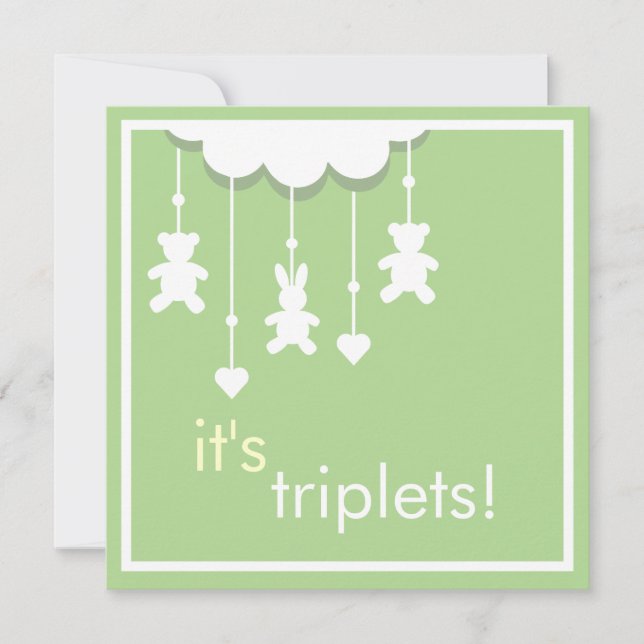 Sweet Green Triplets Baby Shower Invitation (Front)