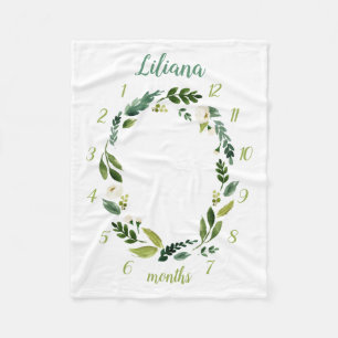 Sweet Greenery Baby Name Monthly Milestone Photo Fleece Blanket