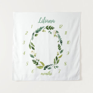 Sweet Greenery Baby Name Monthly Milestone Photo Tapestry