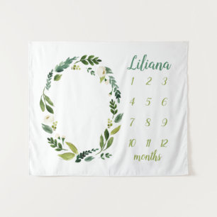 Sweet Greenery Baby Name Monthly Milestone Photo Tapestry