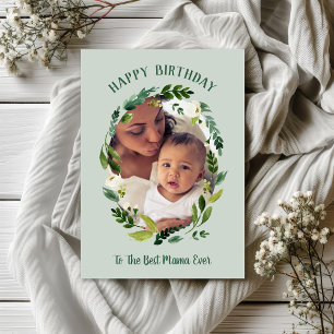 Sweet Greenery Birthday Photo Card for Mom