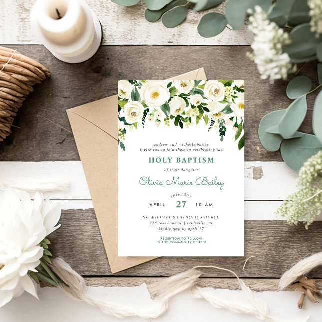 Sweet Greenery Floral Baptism Invitation (Creator Uploaded)