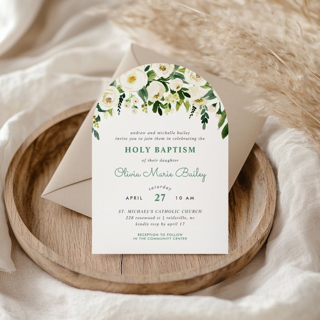 Sweet Greenery Floral Baptism Invitation (Creator Uploaded)