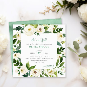 Sweet Greenery Floral Frame Baby Shower Invitation