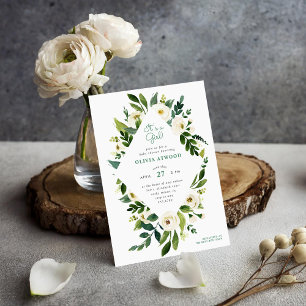 Sweet Greenery Floral Frame Baby Shower Invitation