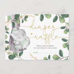 Sweet Greenery Gold Elephant Baby Diaper Raffle Enclosure Card
