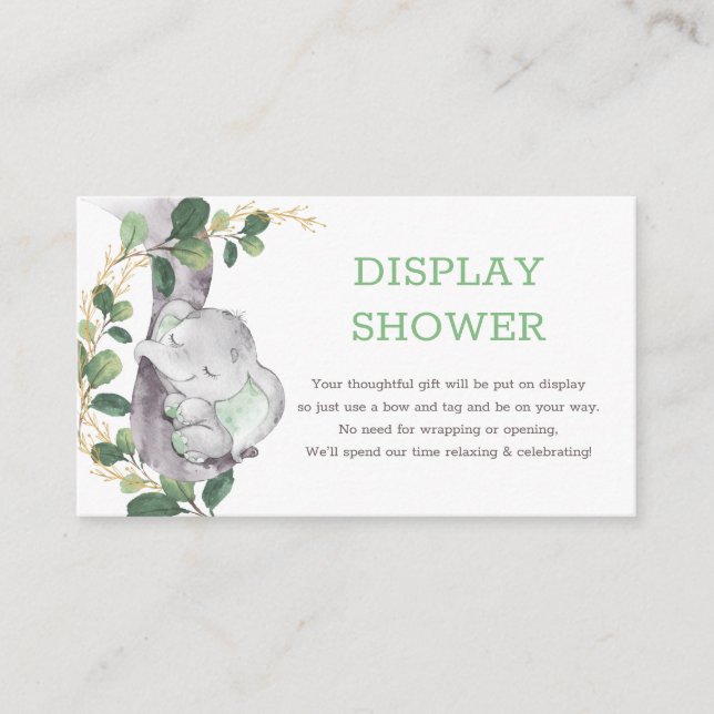 Sweet Greenery Gold Elephant Display Shower Enclosure Card (Front)